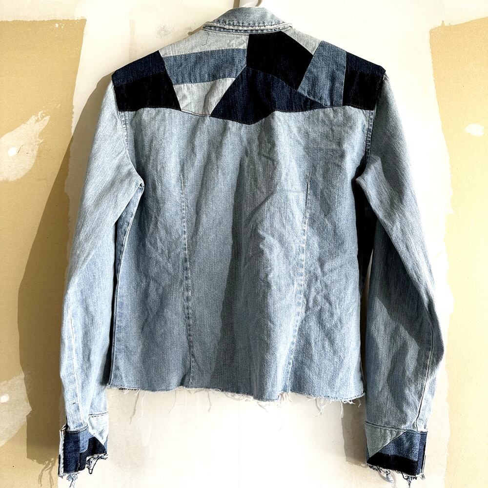 Levis Patchwork Denim Button Down Retro Western C… - image 6